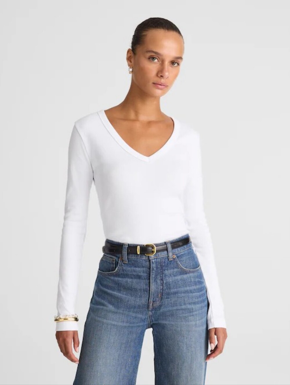 NWT Madewell The '90s V-Neck Long-Sleeve Tee in Compact Cotton Size S
